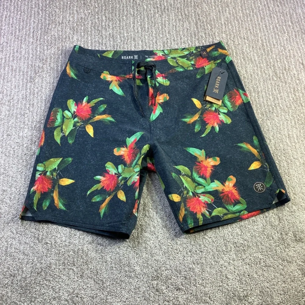 Roark The Passage La‎ Selva Hemp Blend Boardshorts Mens Size 30 Navy Floral NWT